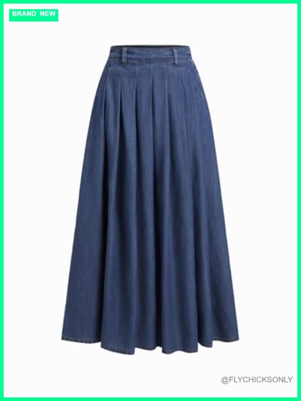 Pleated Maxi Denim Skirt High Waisted Long Skirt with Pockets